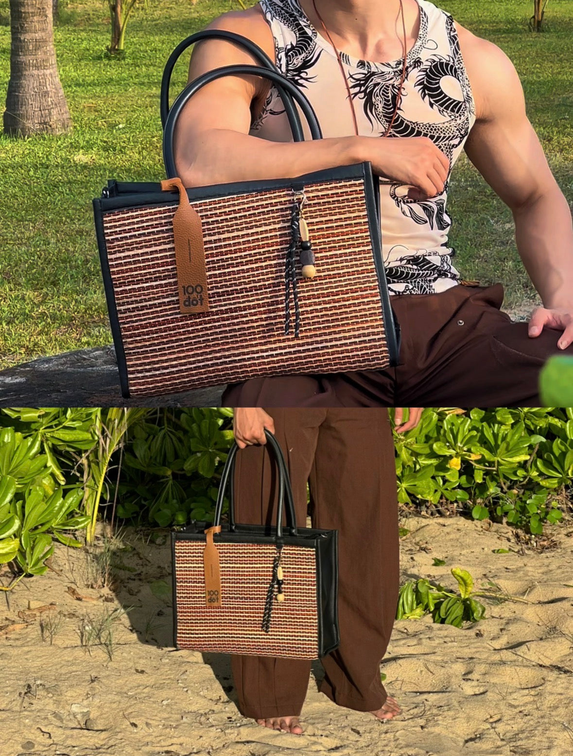 NHỰT BAG - Brown small striped UZU weave