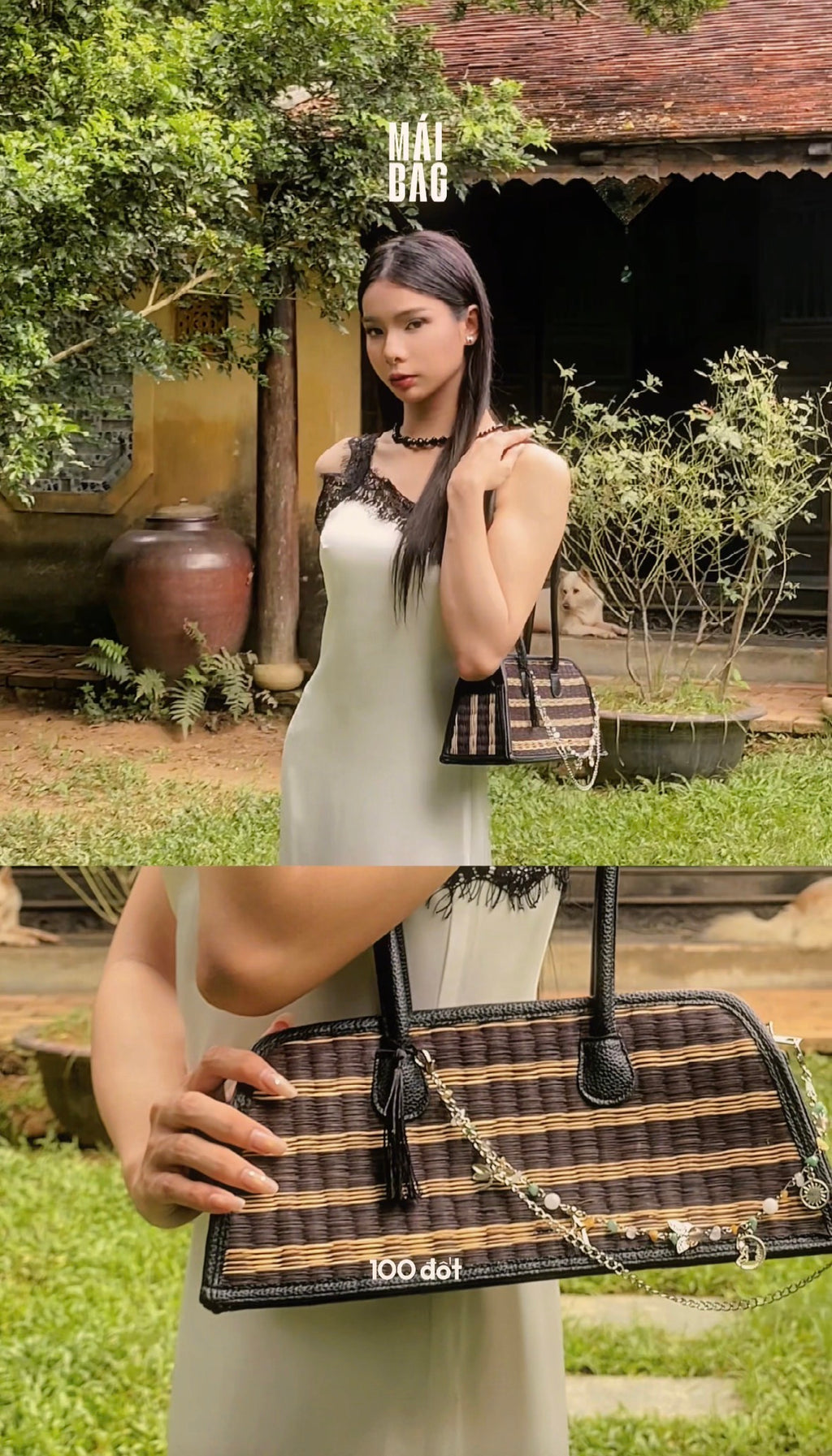 MÁI BAG - Black striped UZU WEAVE